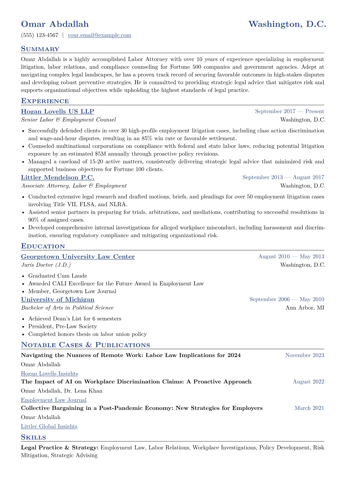Labor Attorney Resume Example CV template - Page 1