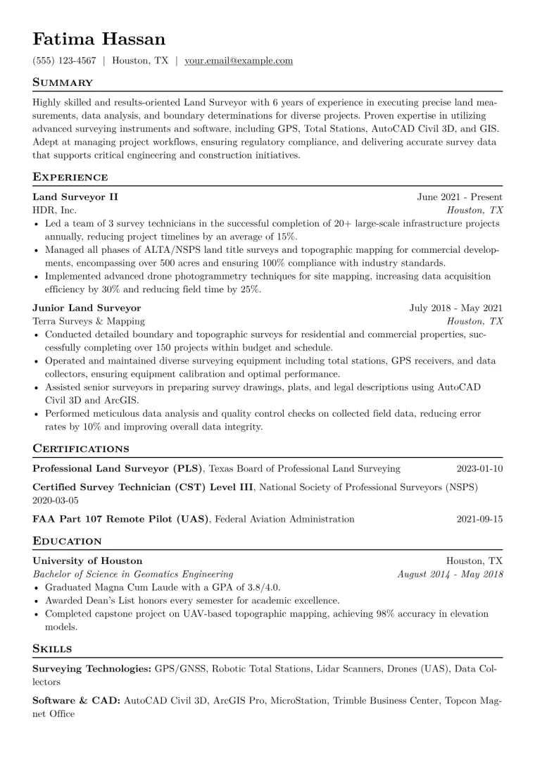 Land Surveyor Resume Example