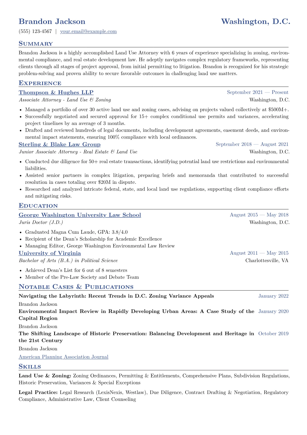Land Use Attorney Resume Example CV template - Page 1