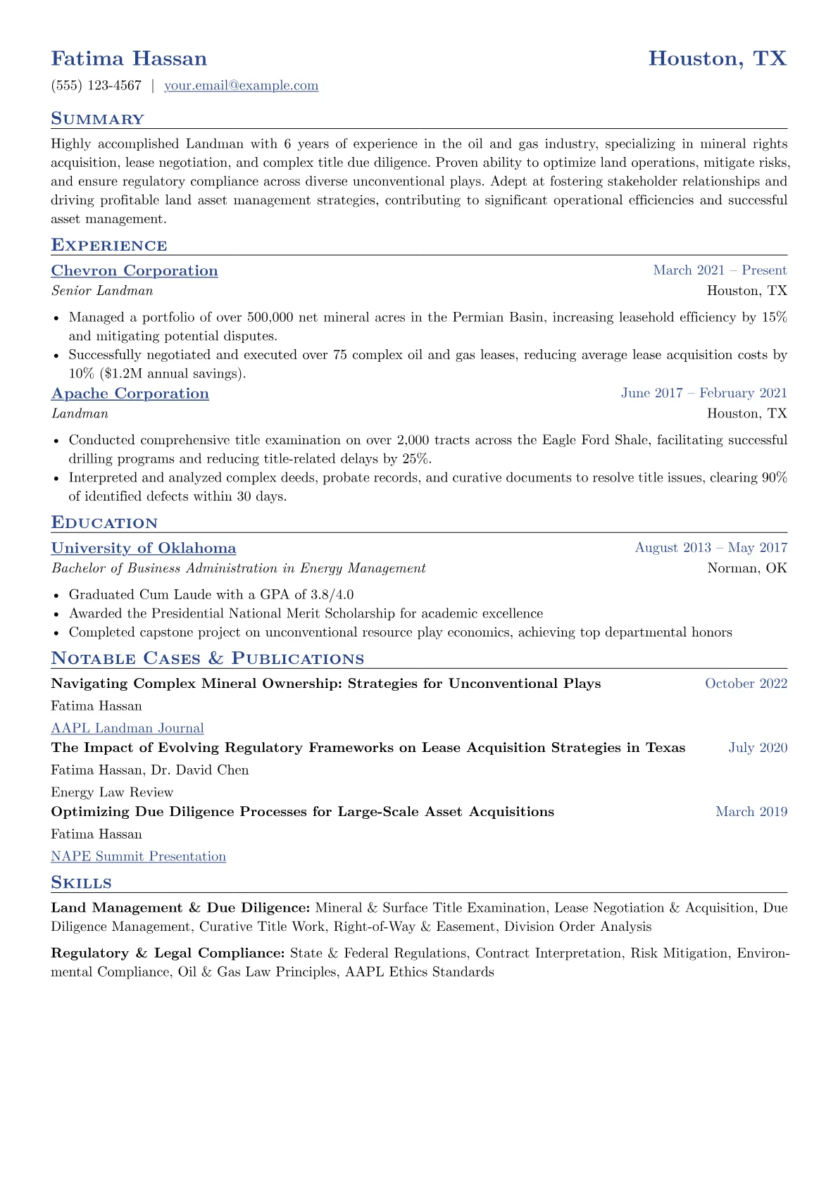 Landman Resume Example CV template - Page 1