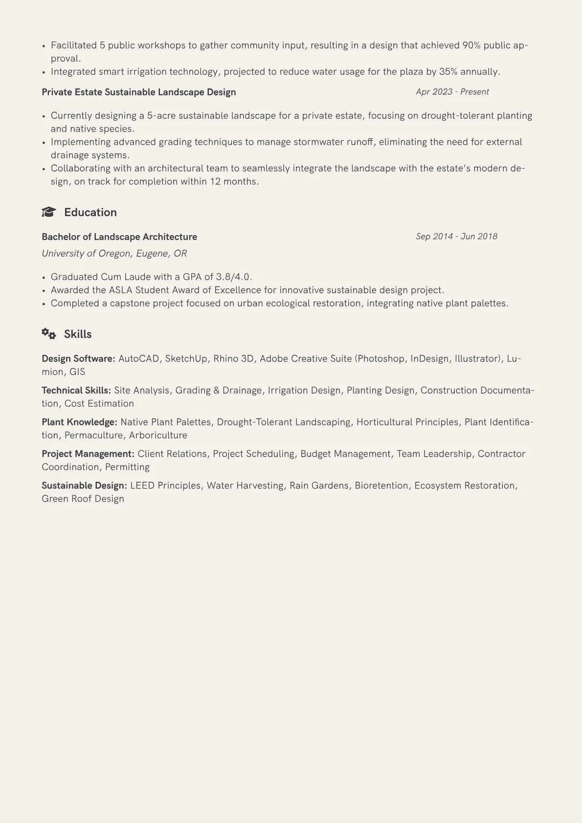 Landscape Designer Resume Example CV template - Page 2