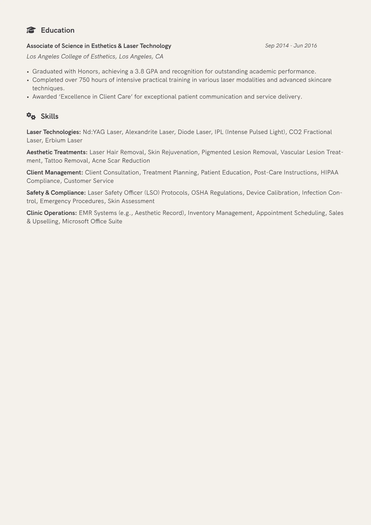 Laser Technician Resume Example CV template - Page 2