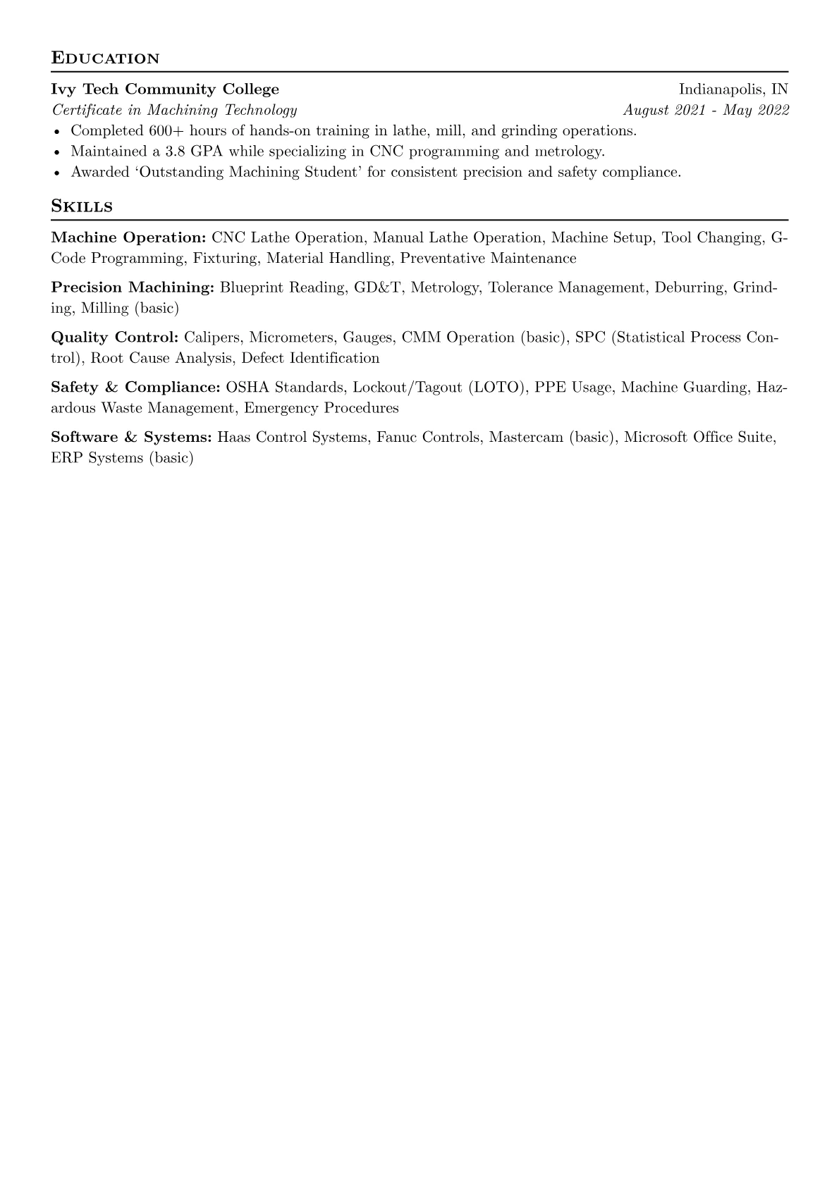 Lathe Machine Operator Resume Example CV template - Page 2