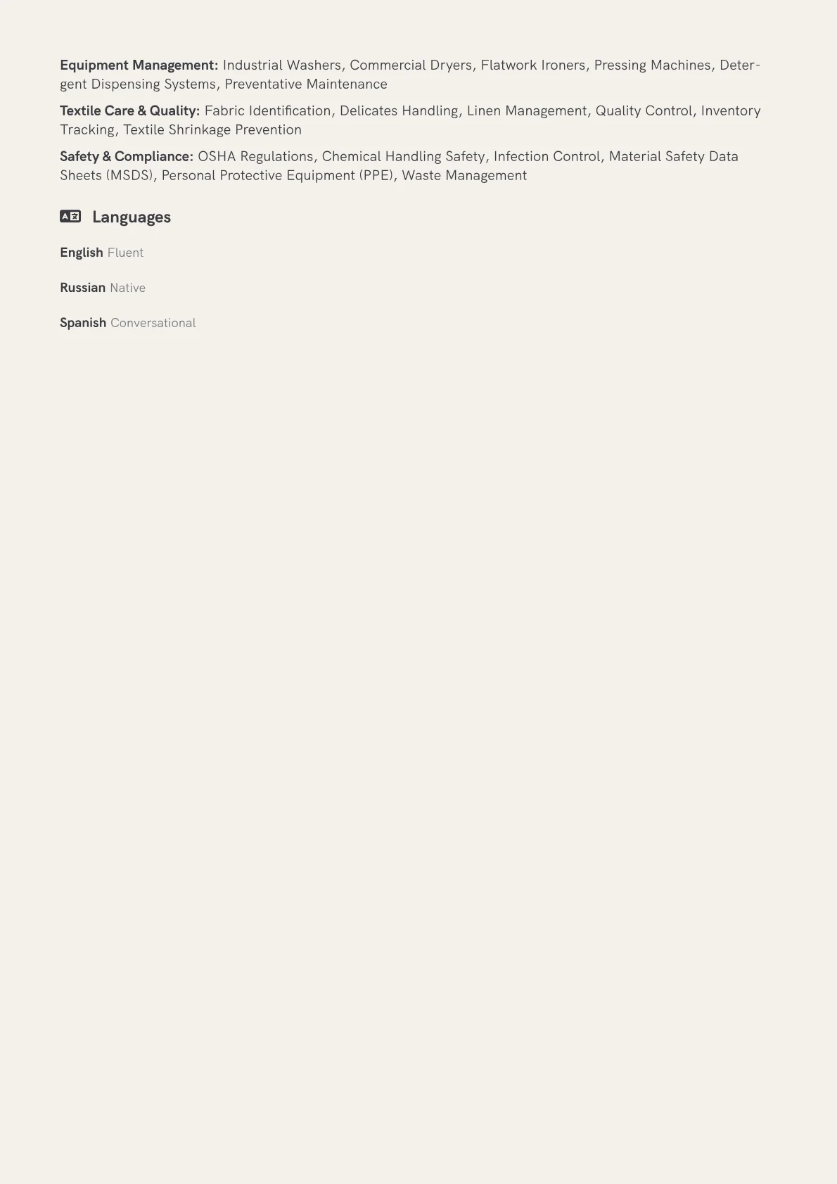 Laundry Attendant Resume Example CV template - Page 2