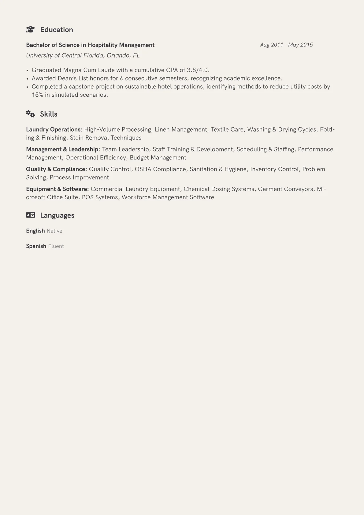 Laundry Manager Resume Example CV template - Page 2