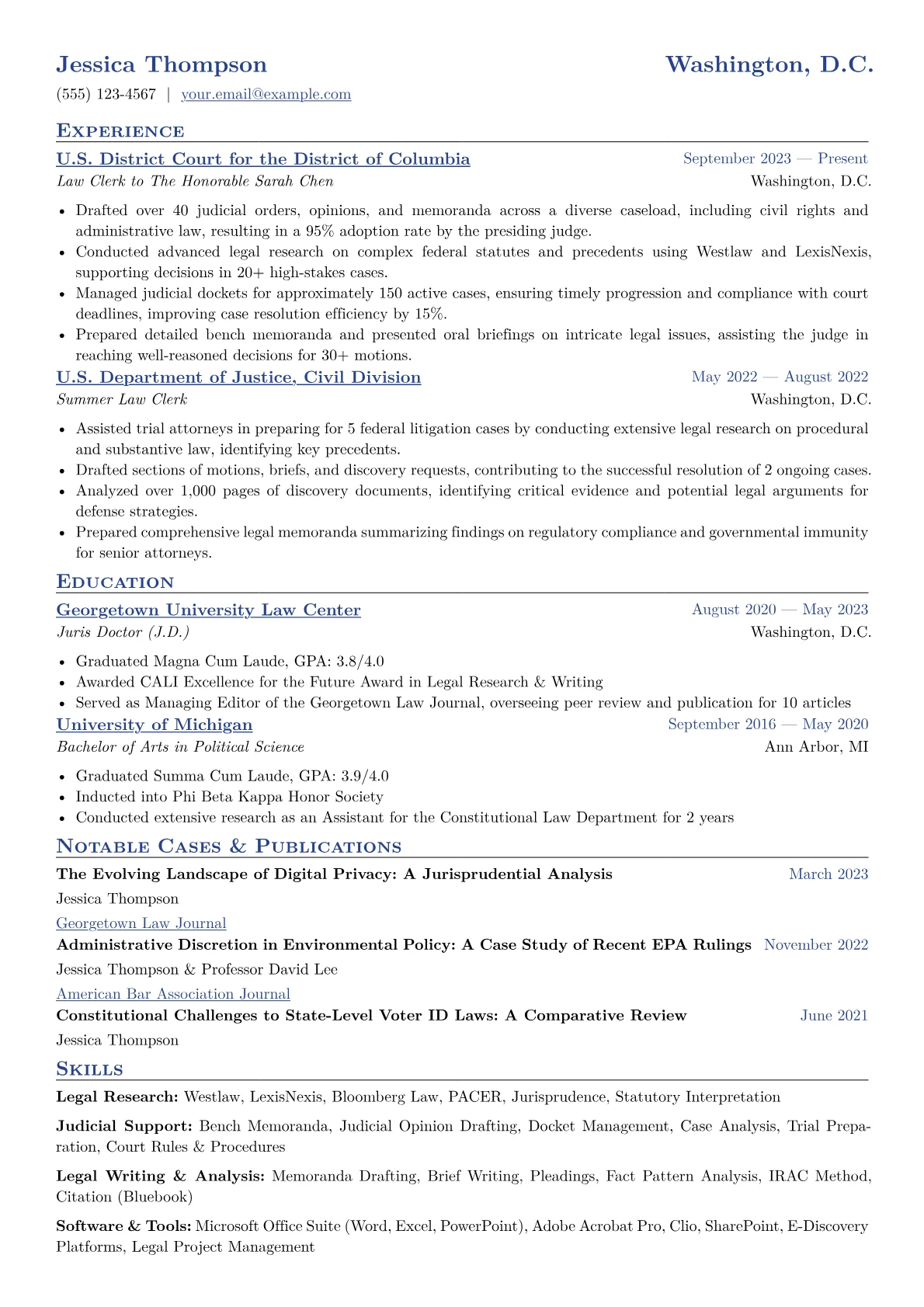 Law Clerk Resume Example CV template - Page 1