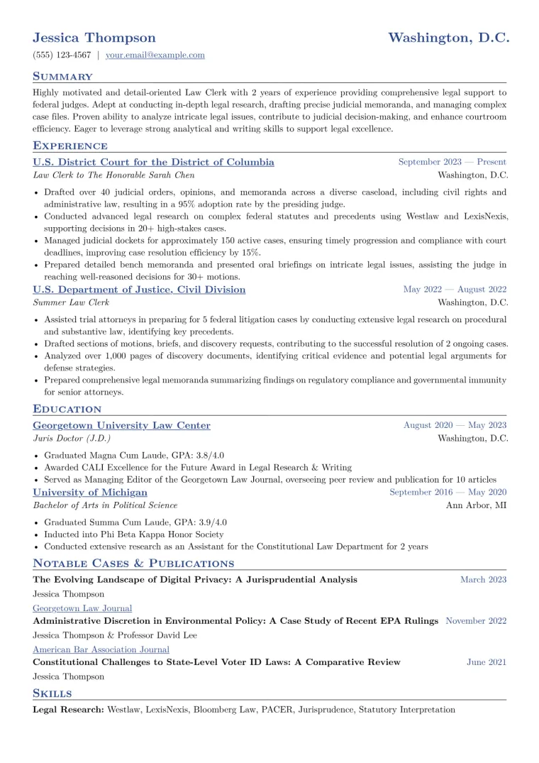 Law Clerk Resume Example