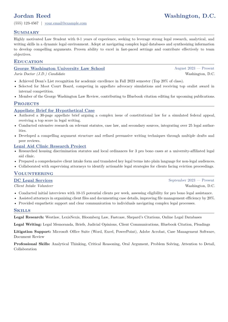 Law Student Resume Example