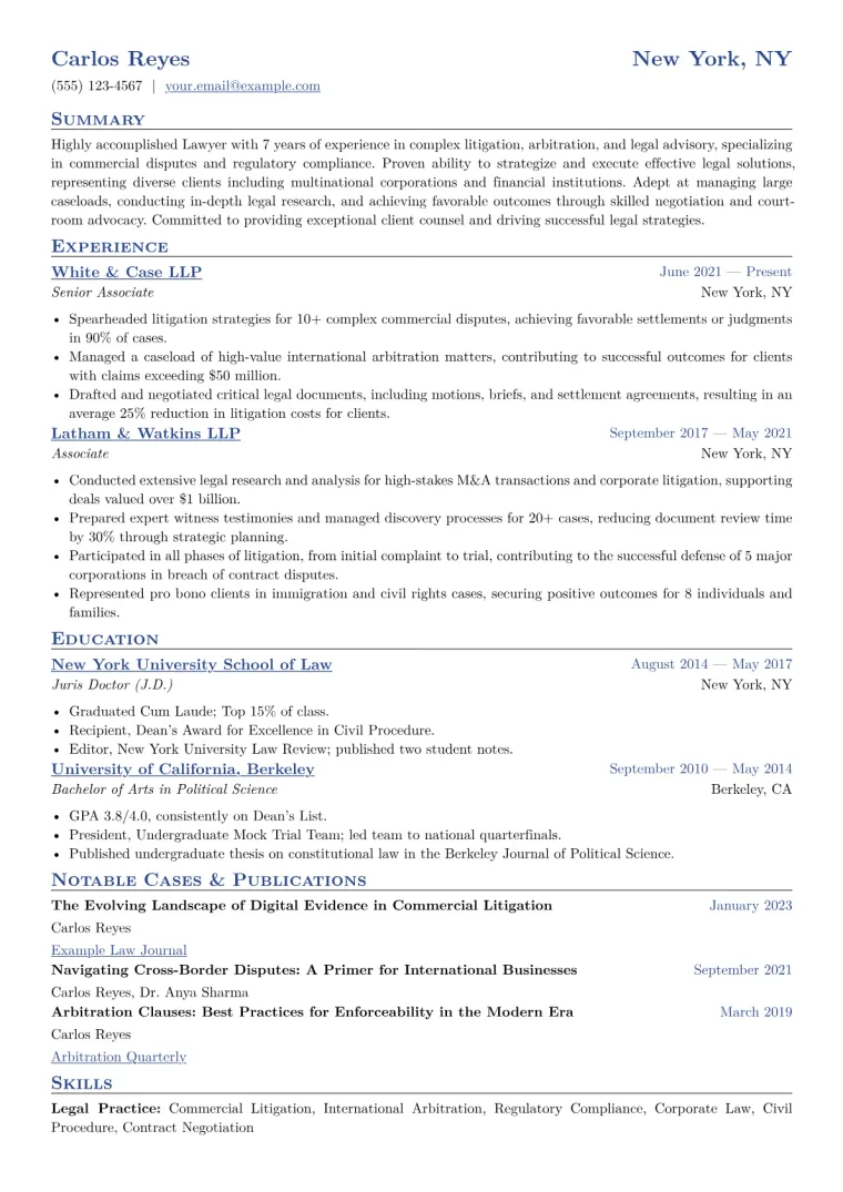 Lawyer Resume Example