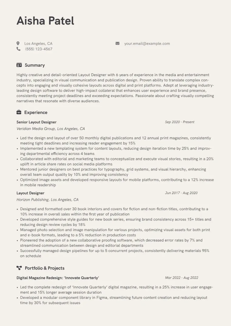 Layout Designer Resume Example CV template preview