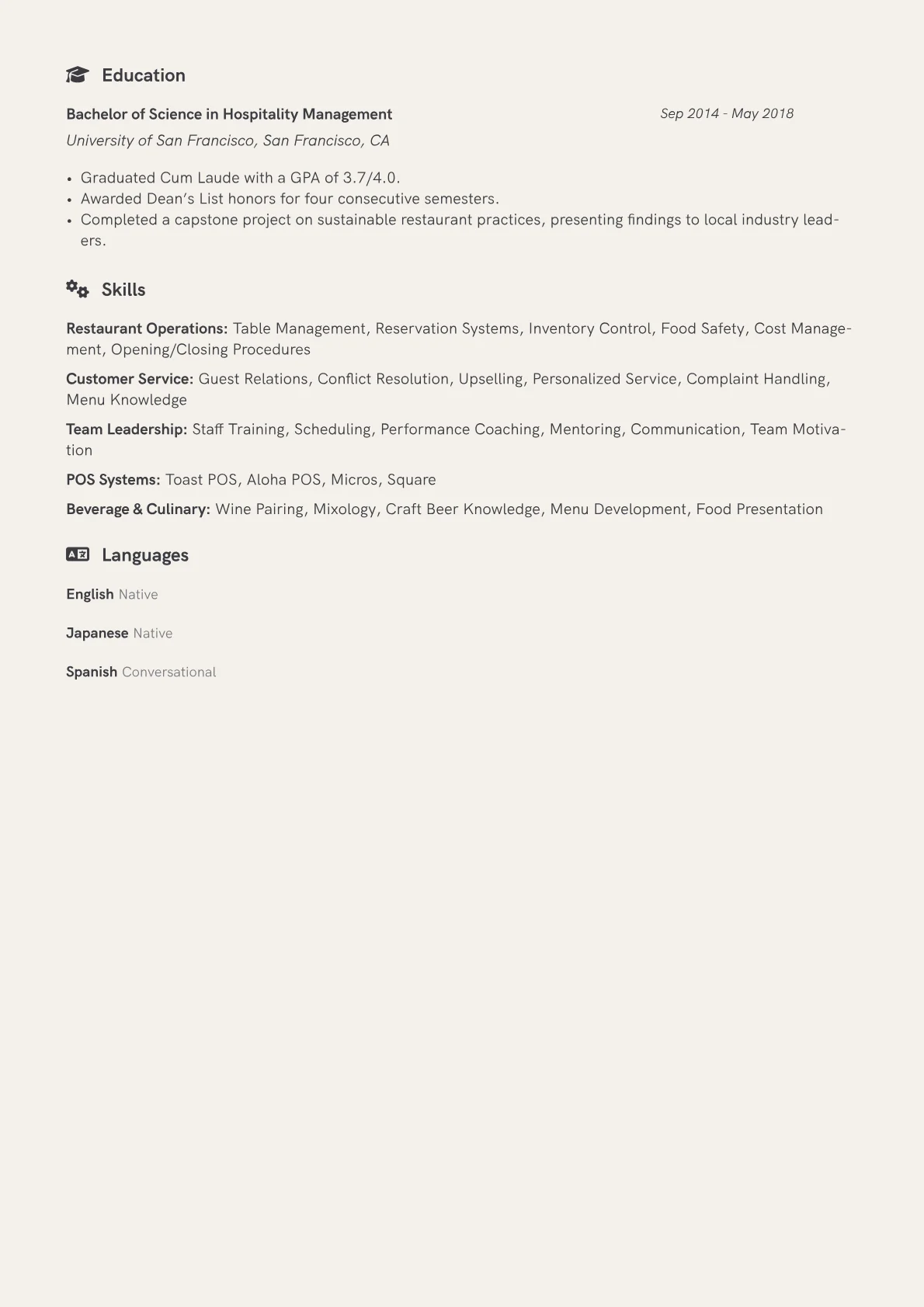 Lead Server Resume Example CV template - Page 2