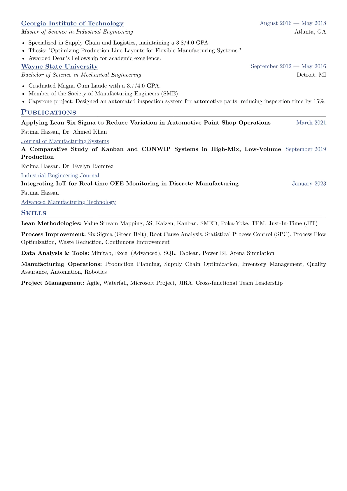 Lean Manufacturing Specialist Resume Example CV template - Page 2