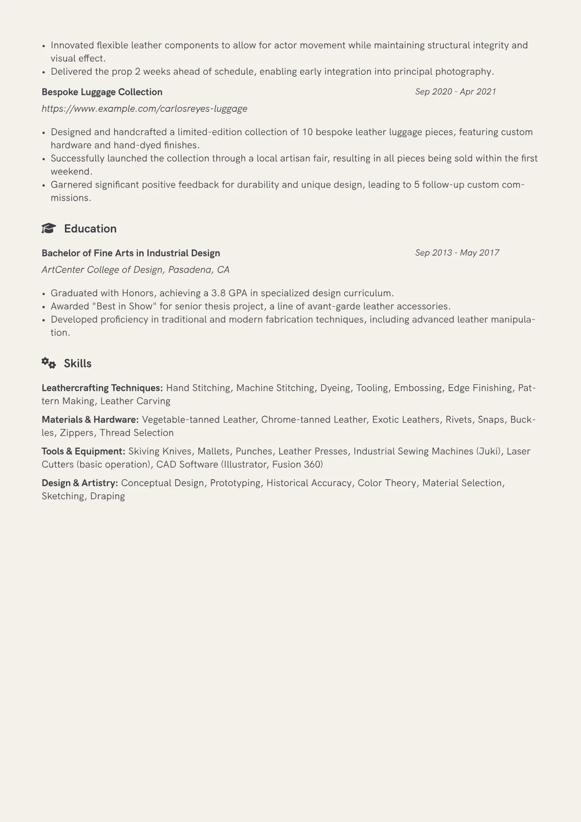 Leather Worker Resume Example CV template - Page 2
