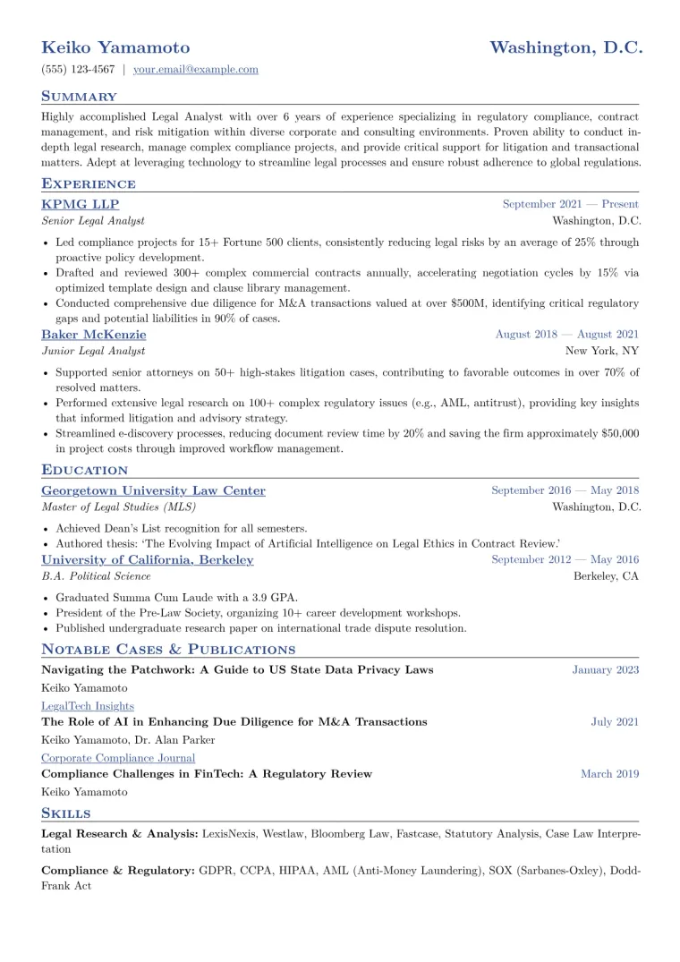 Legal Analyst Resume Example CV template preview
