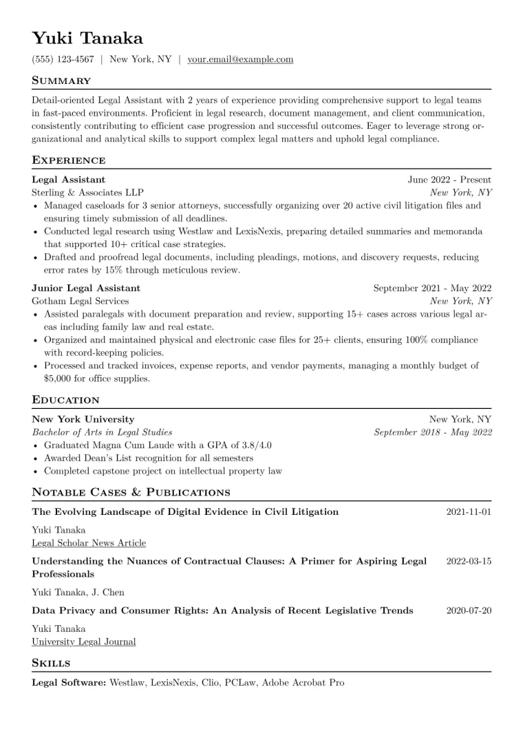 Legal Assistant Resume Example