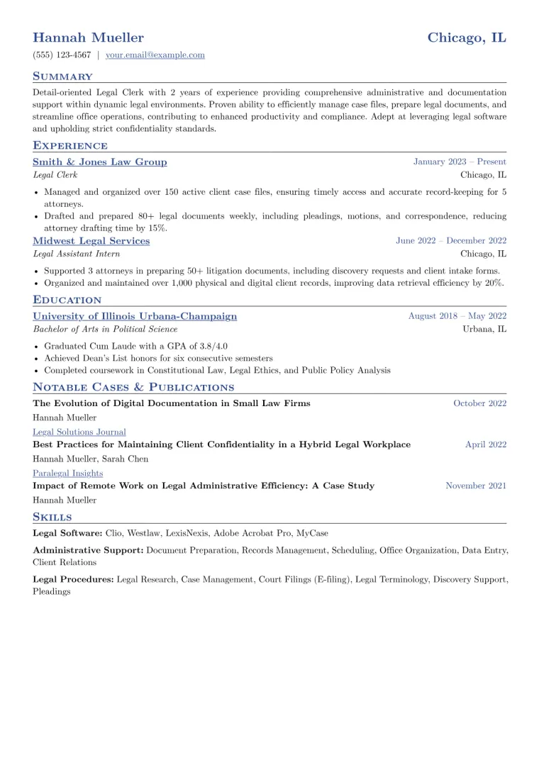 Legal Clerk Resume Example
