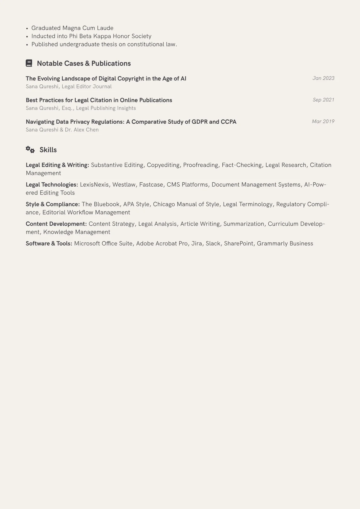 Legal Editor Resume Example CV template - Page 2