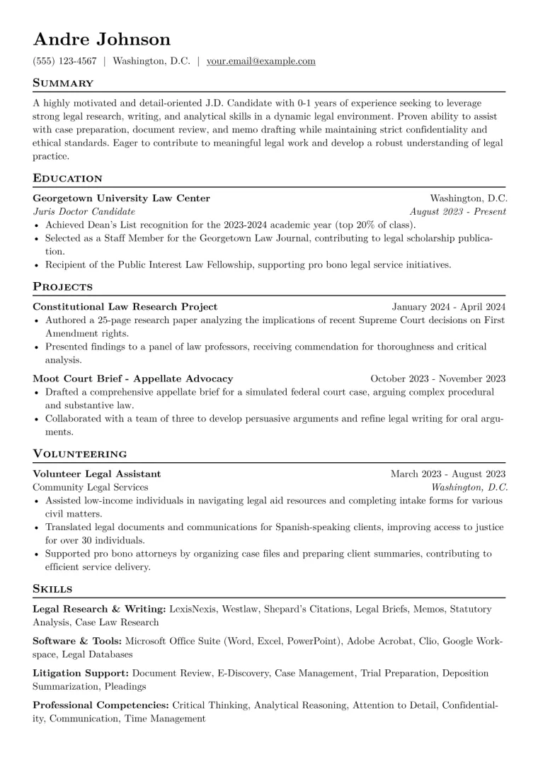 Legal Intern Resume Example