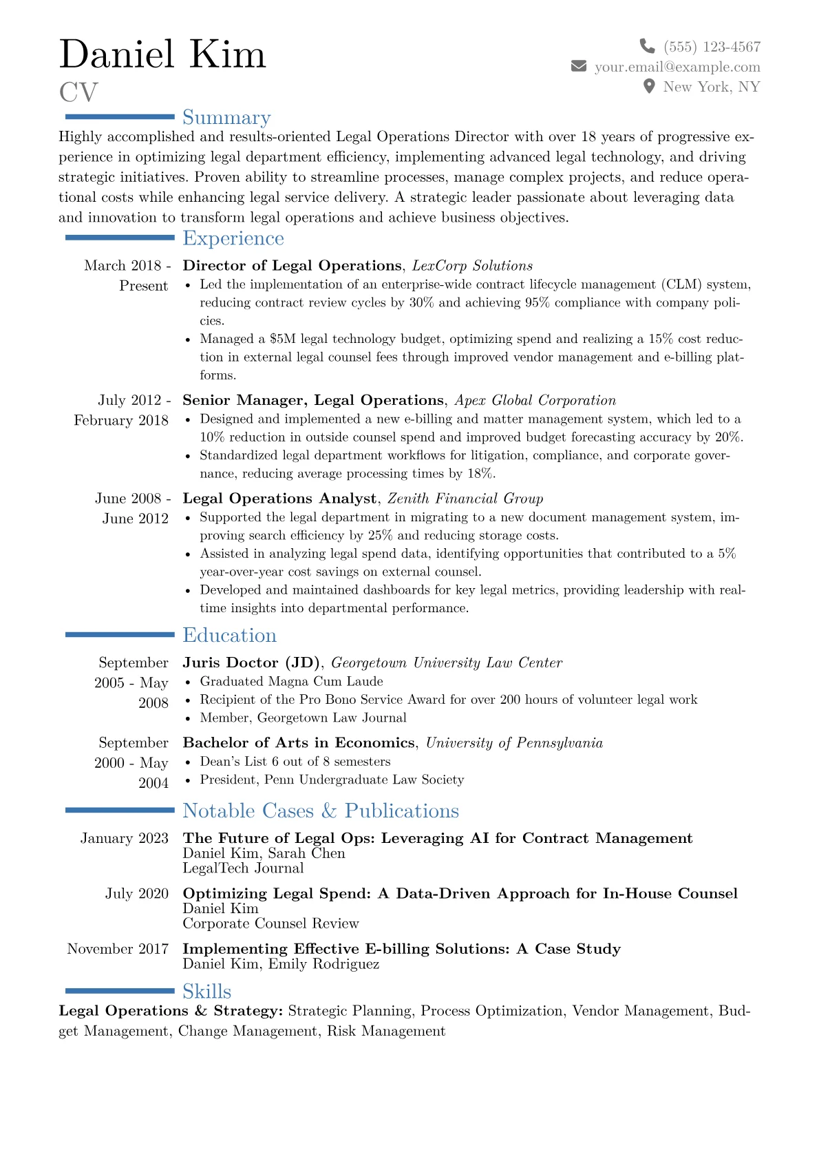 Legal Operations Director Resume Example CV template - Page 1