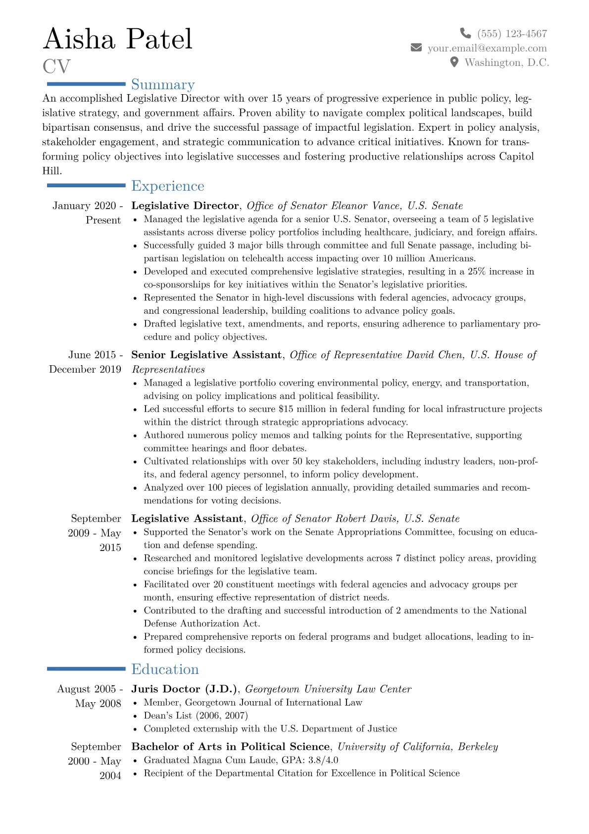 Legislative Director Resume Example CV template - Page 1