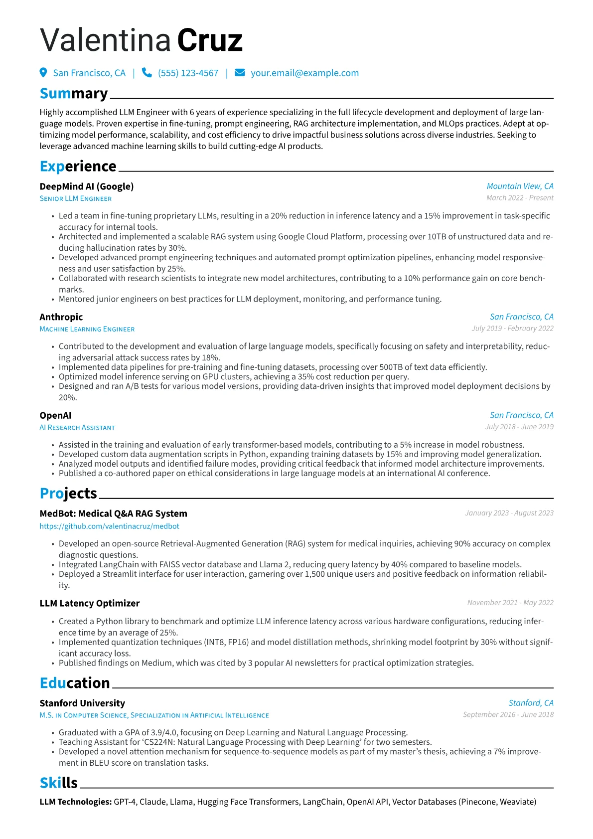 LLM Engineer Resume Example CV template - Page 1