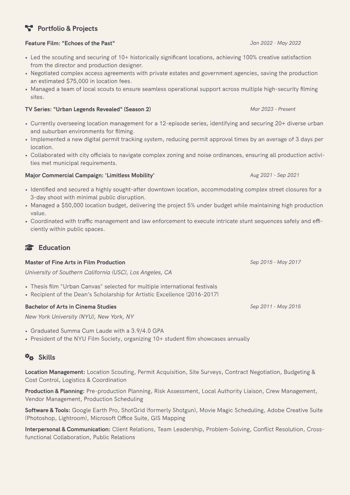 Location Manager Resume Example CV template - Page 2