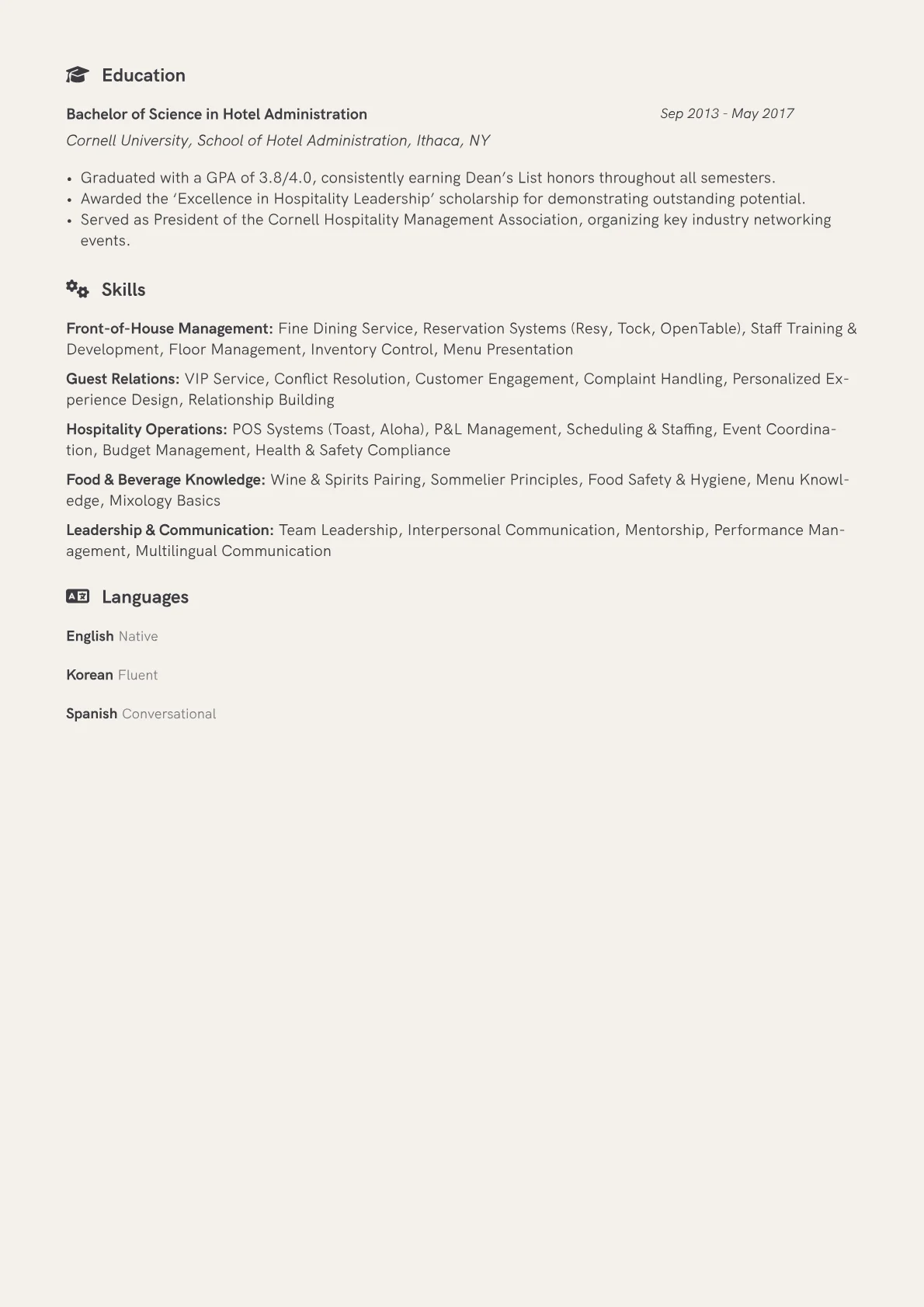 Maître d' Resume Example CV template - Page 2