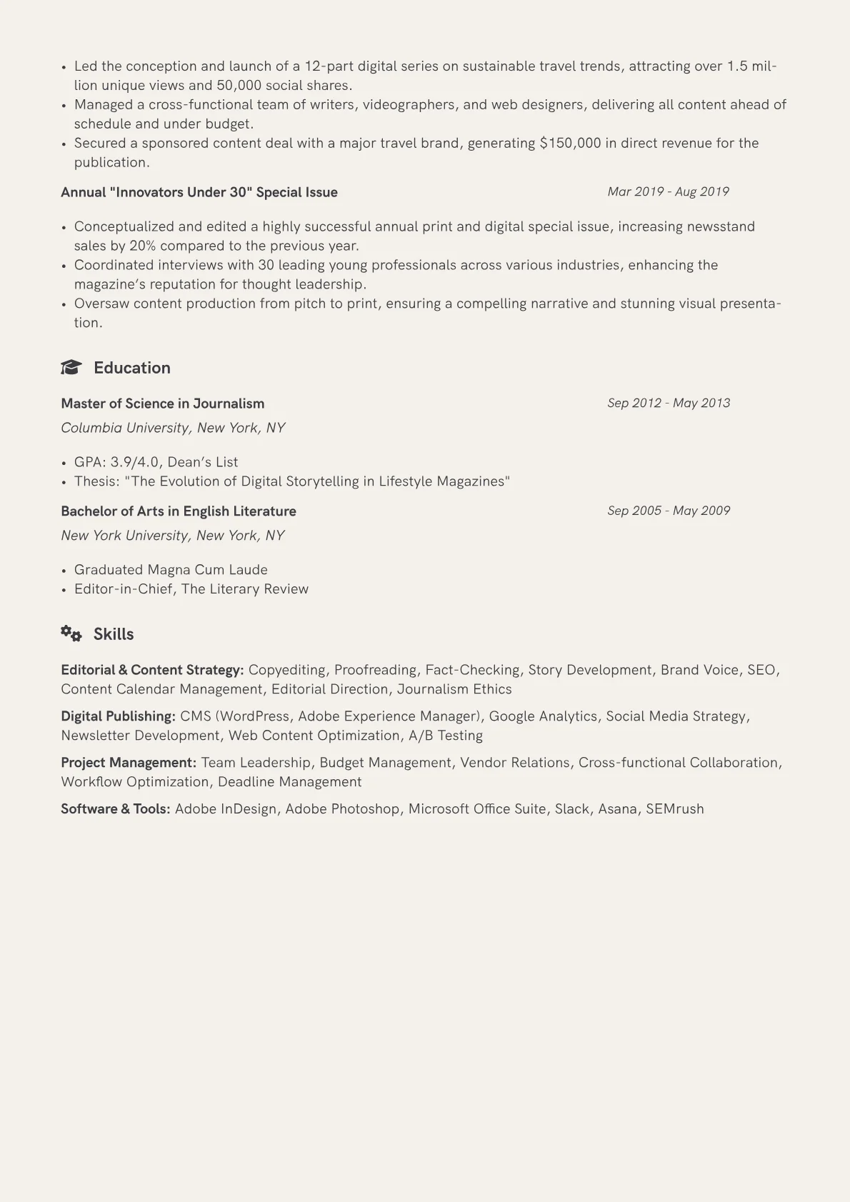 Magazine Editor Resume Example CV template - Page 2