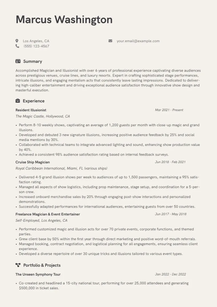Magician Resume Example CV template preview