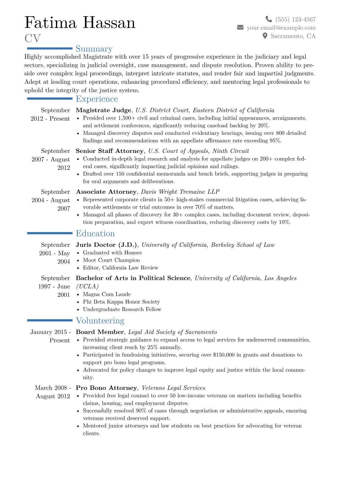 Magistrate Resume Example CV template - Page 1