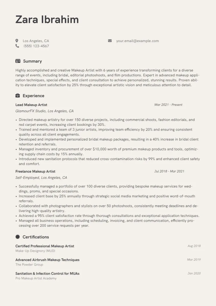 Makeup Artist Resume Example