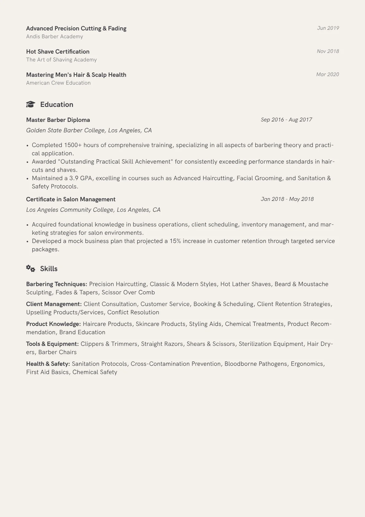 Male Grooming Specialist Resume Example CV template - Page 2