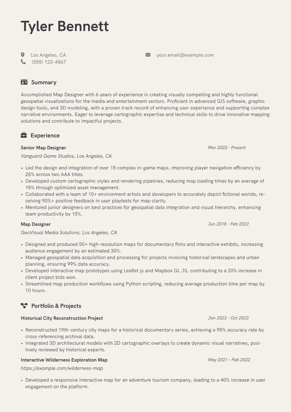 Map Designer Resume Example CV template - Page 1