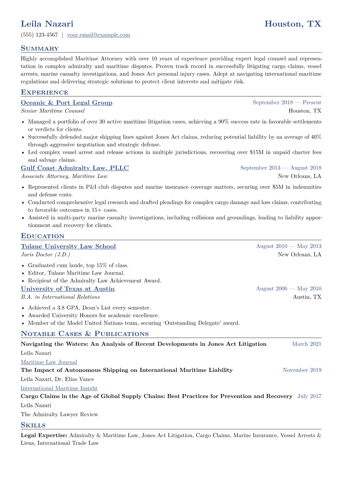 Maritime Attorney Resume Example CV template - Page 1