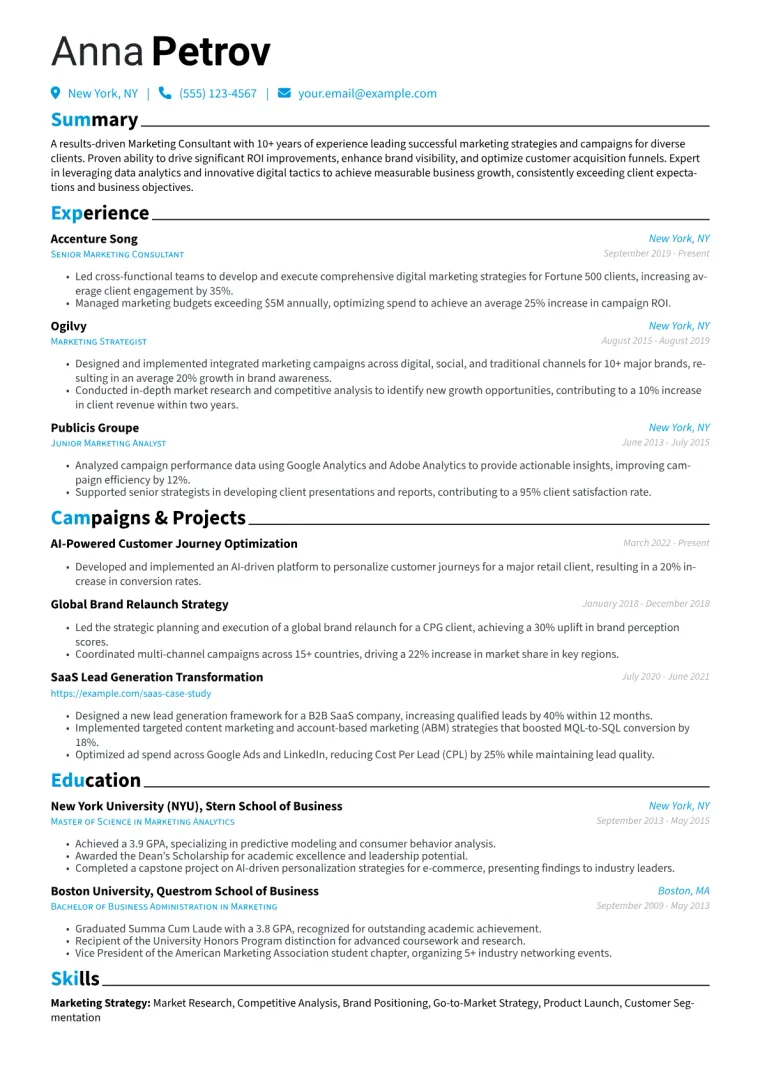 Marketing Consultant Resume Example CV template preview