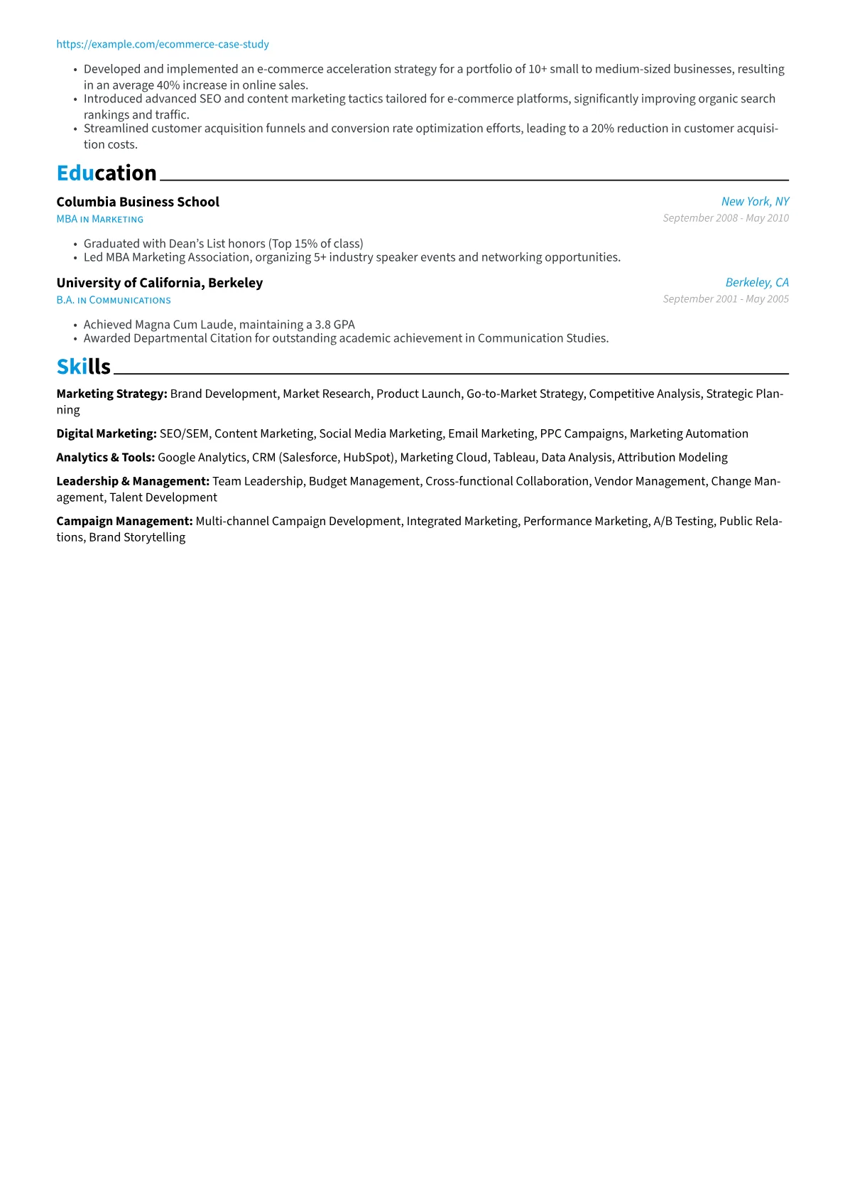Marketing Executive Resume Example CV template - Page 2