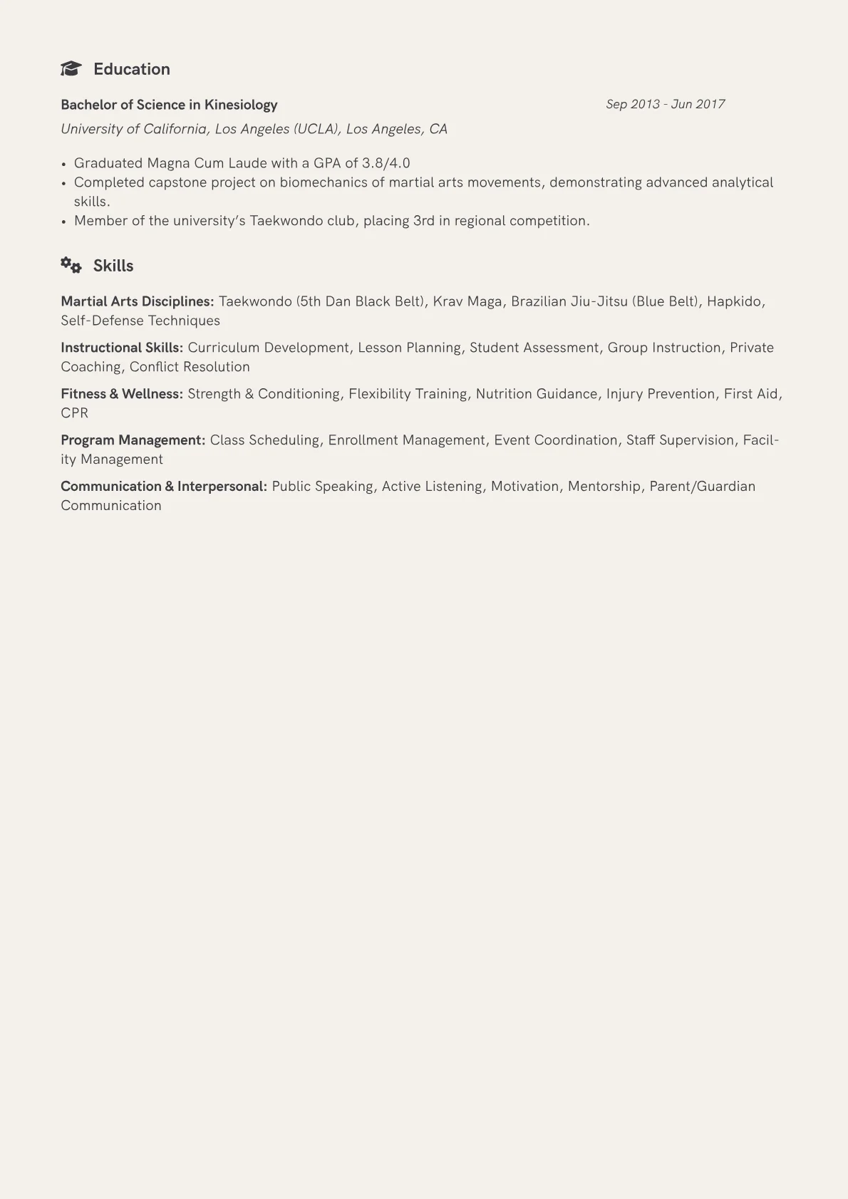 Martial Arts Instructor Resume Example CV template - Page 2