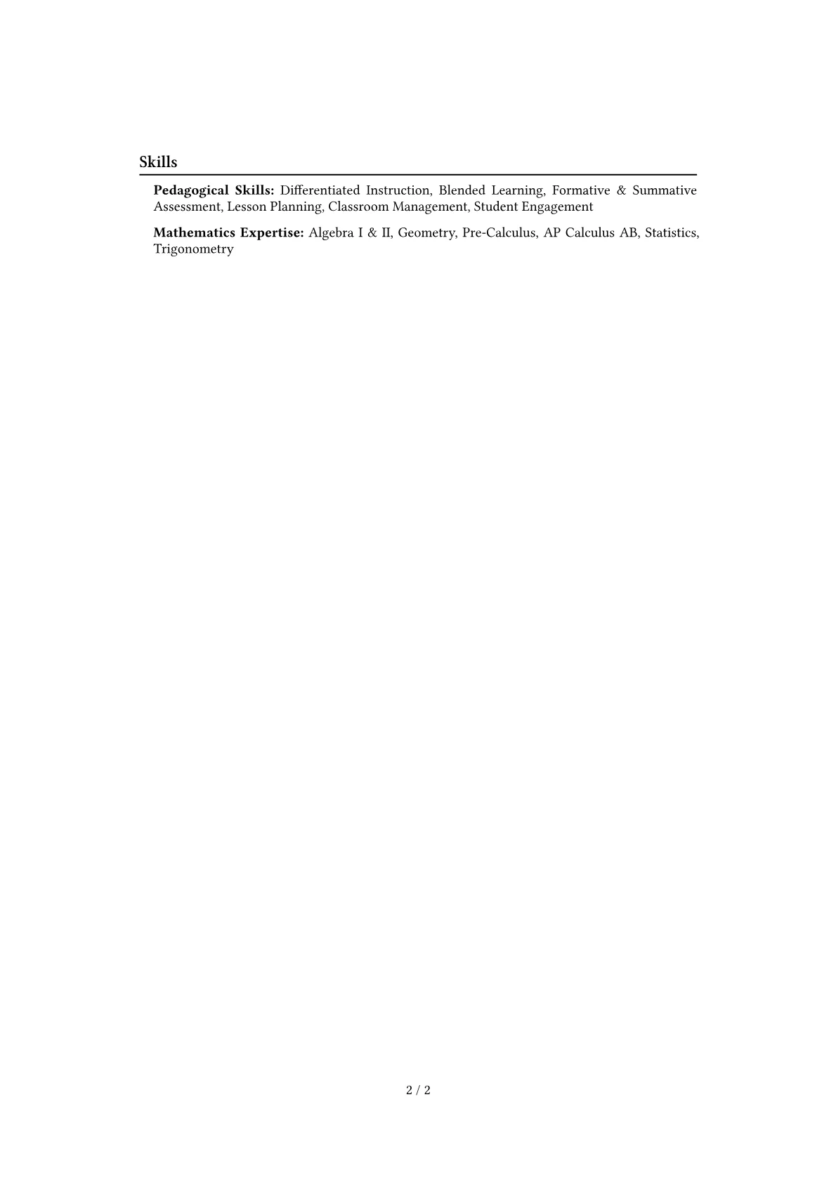 Mathematics Teacher Resume Example CV template - Page 2