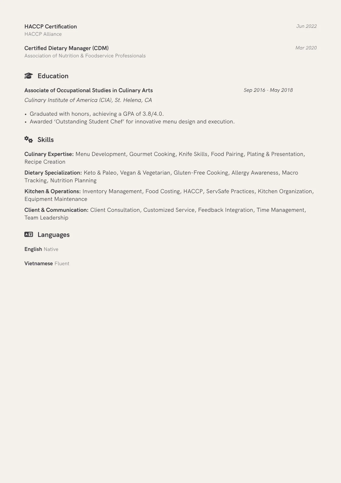Meal Prep Chef Resume Example CV template - Page 2