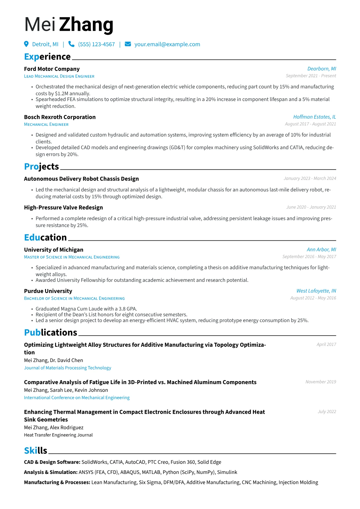 Mechanical Engineer Resume Example CV template - Page 1