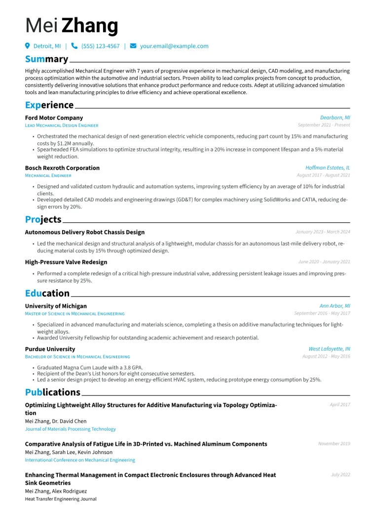 Mechanical Engineer Resume Example CV template preview