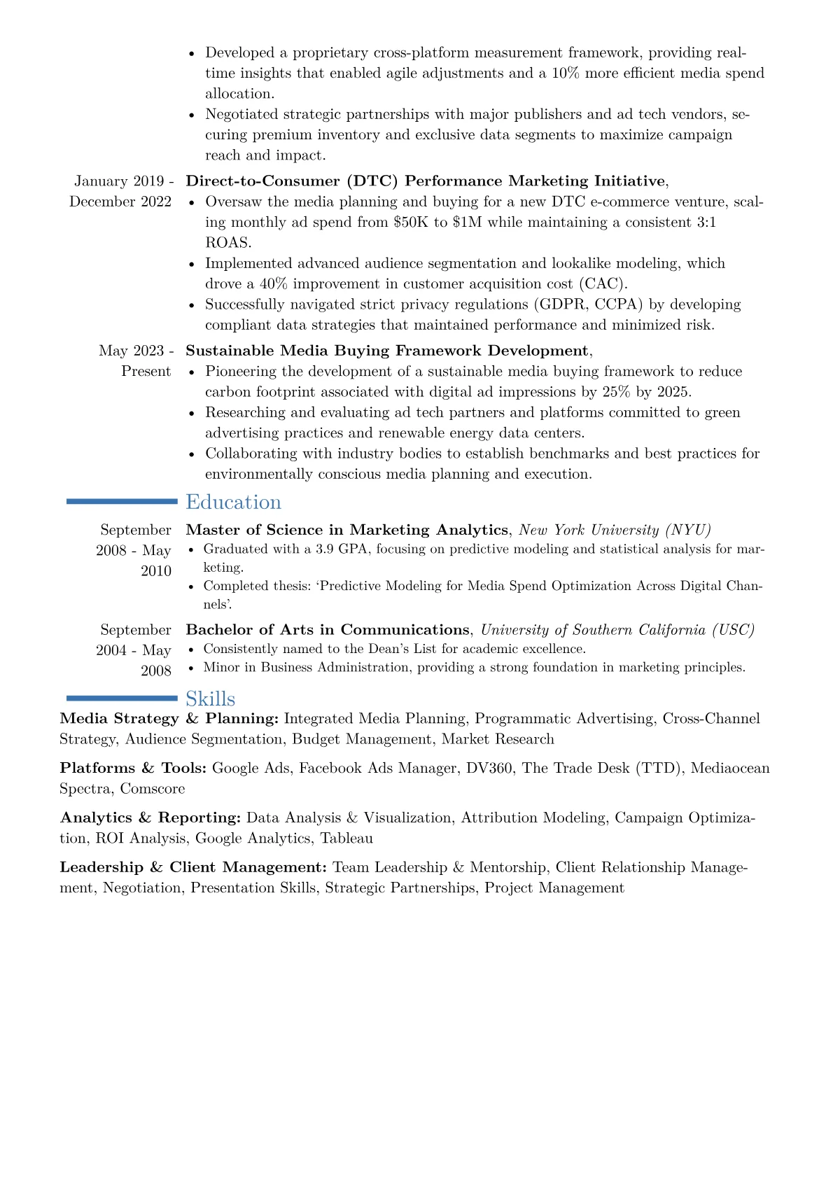 Media Planning Director Resume Example CV template - Page 2