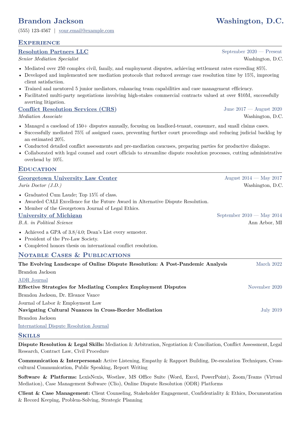 Mediation Specialist Resume Example CV template - Page 1