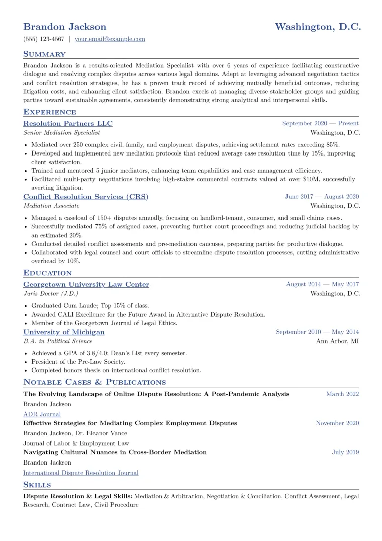 Mediation Specialist Resume Example CV template preview