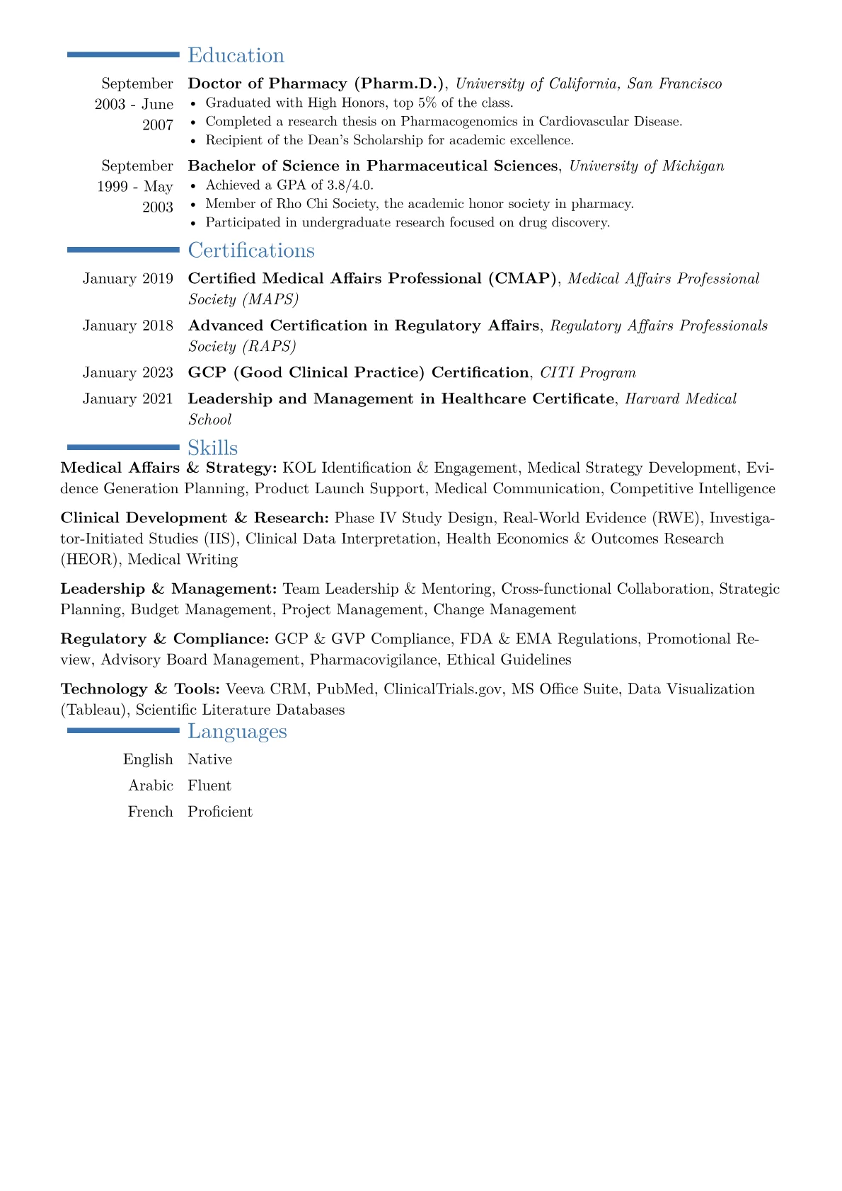 Medical Affairs Director Resume Example CV template - Page 2