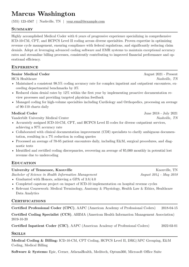 Medical Coder Resume Example