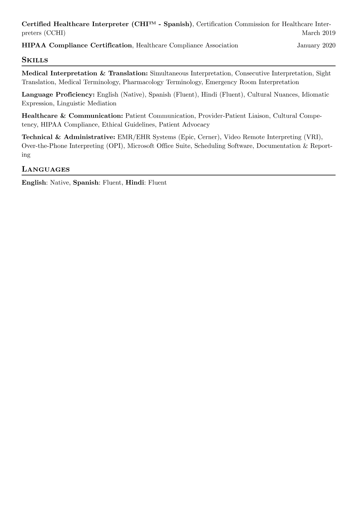 Medical Interpreter Resume Example CV template - Page 2