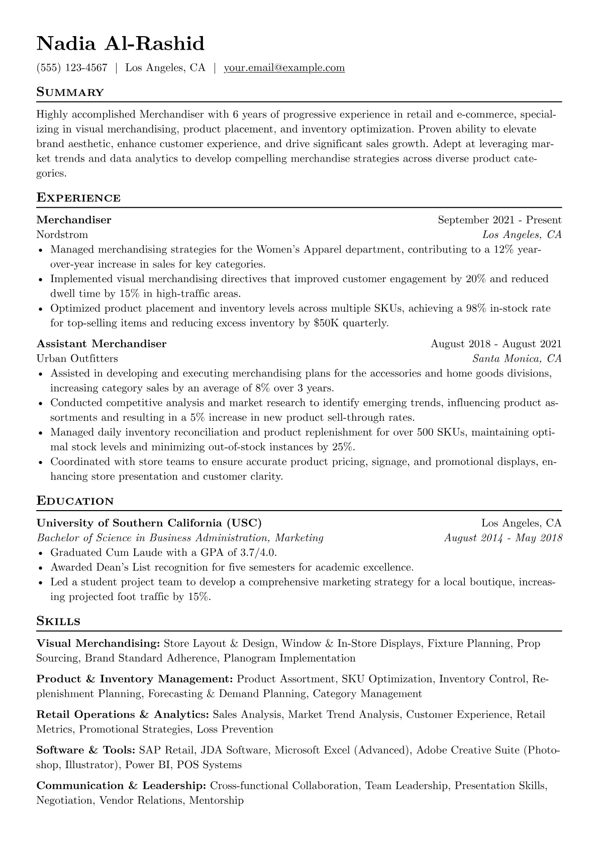 Merchandiser Resume Example CV template - Page 1