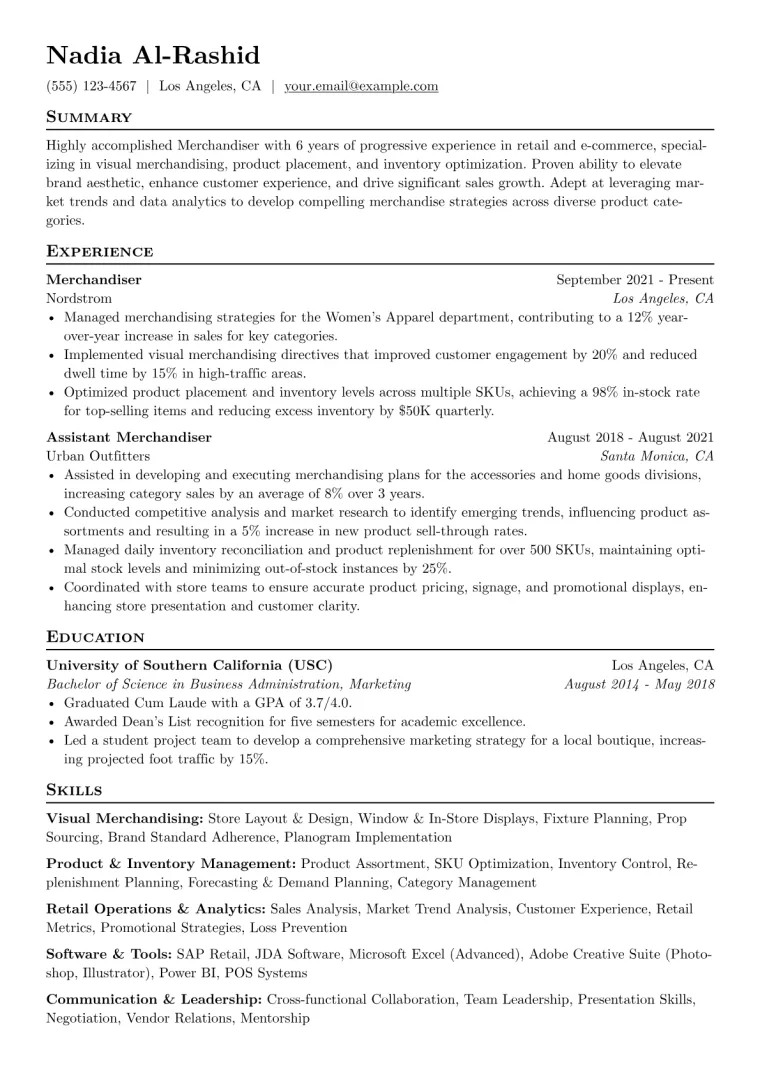 Merchandiser Resume Example CV template preview