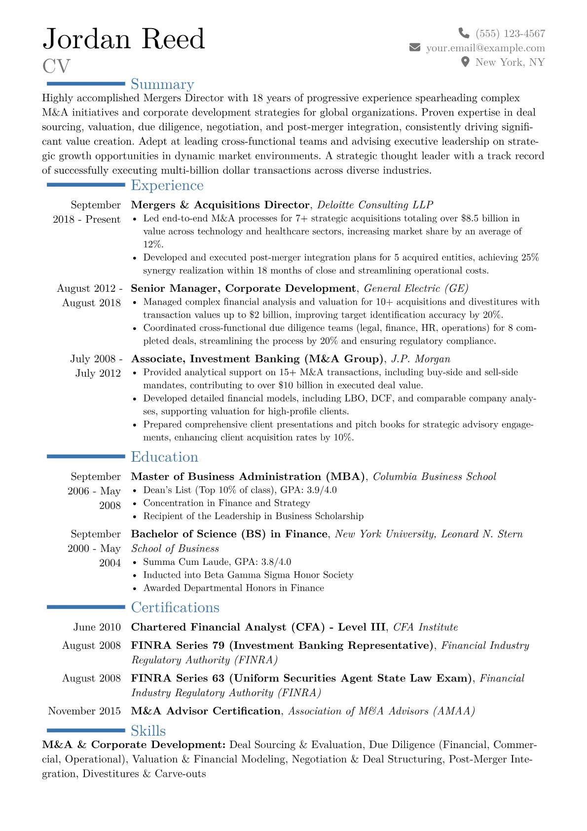 Mergers Director Resume Example CV template - Page 1